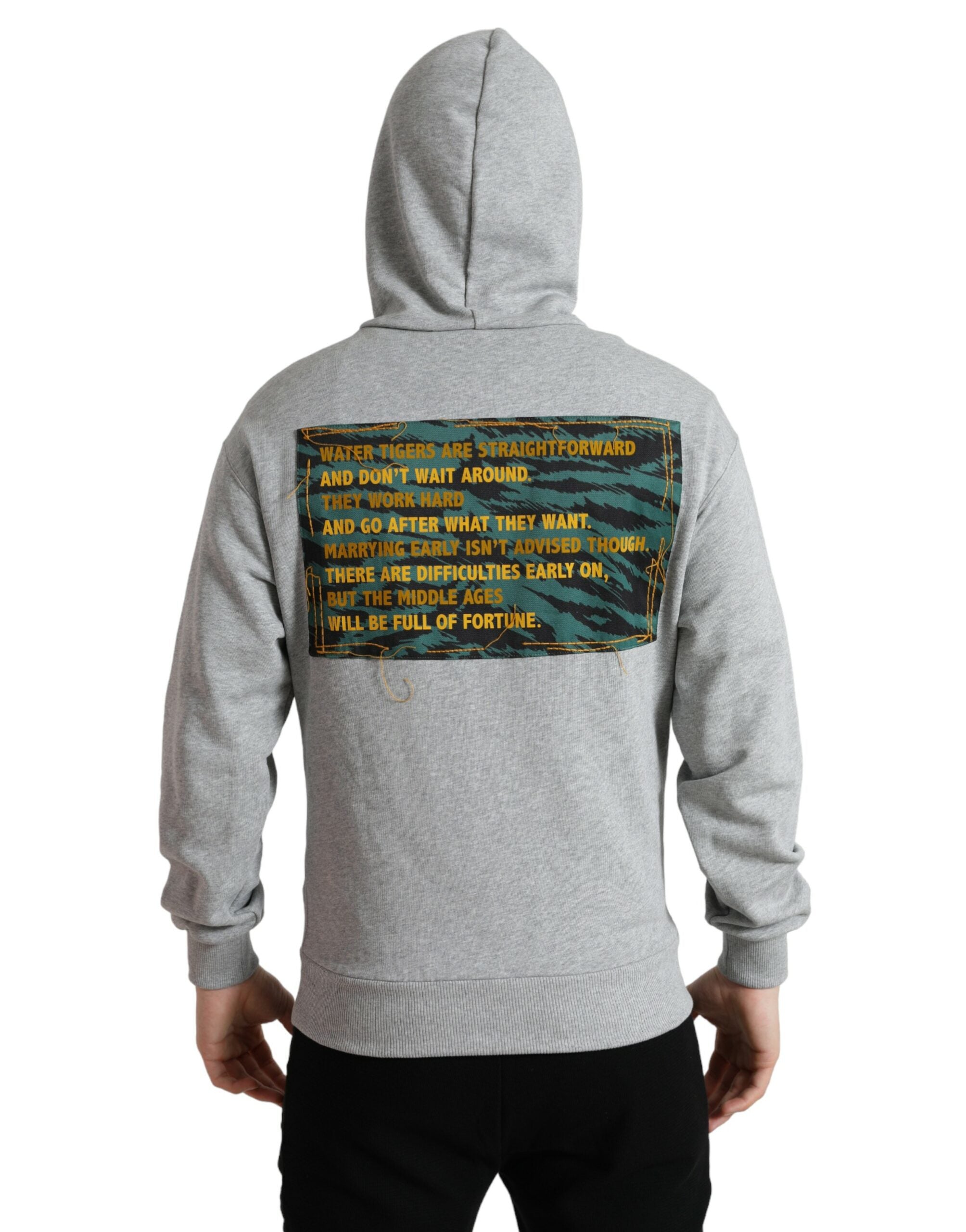 Dolce &amp; Gabbana Chic Grauer Baumwollpullover mit Kapuze und Logo