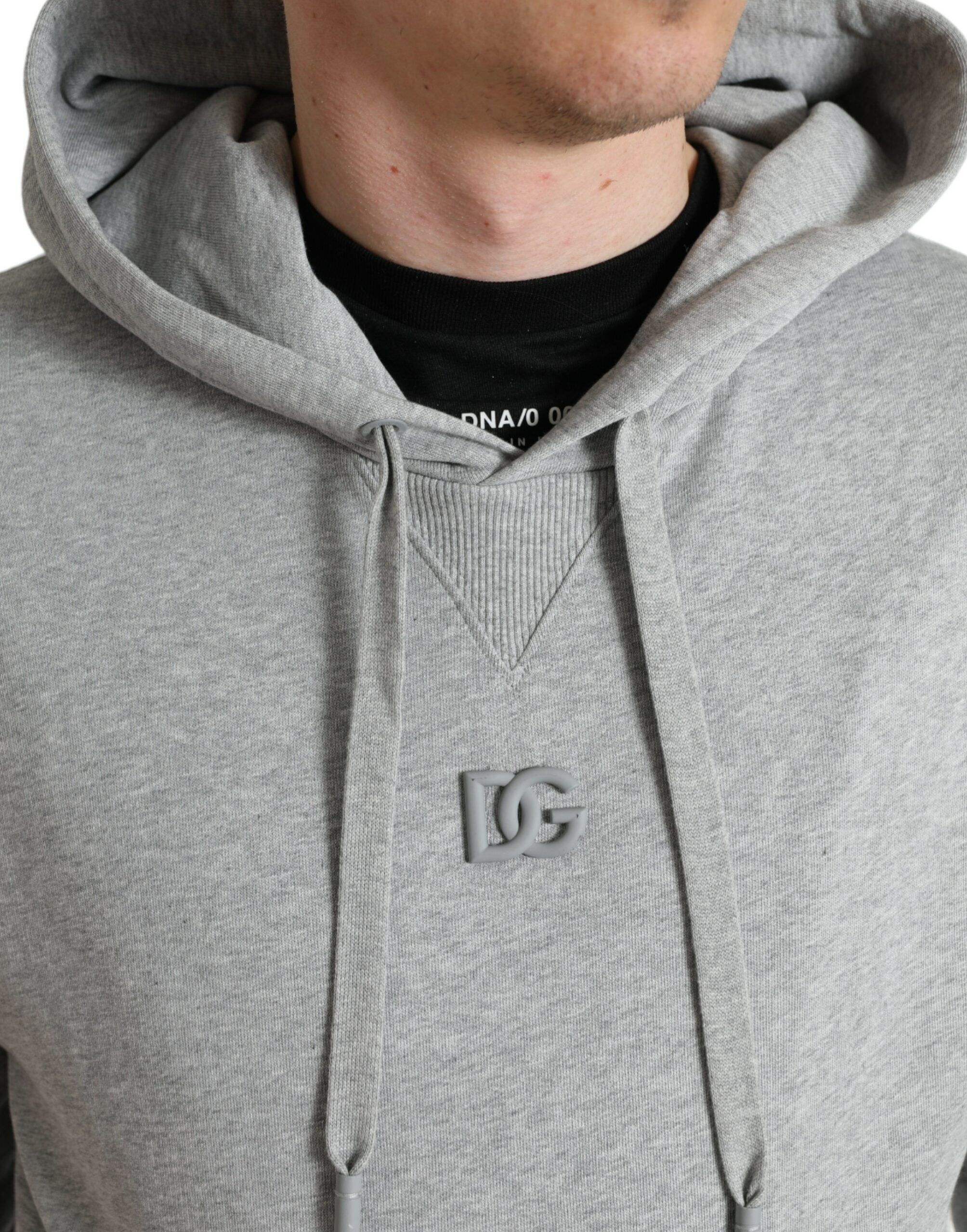 Dolce &amp; Gabbana Chic Grauer Baumwollpullover mit Kapuze und Logo