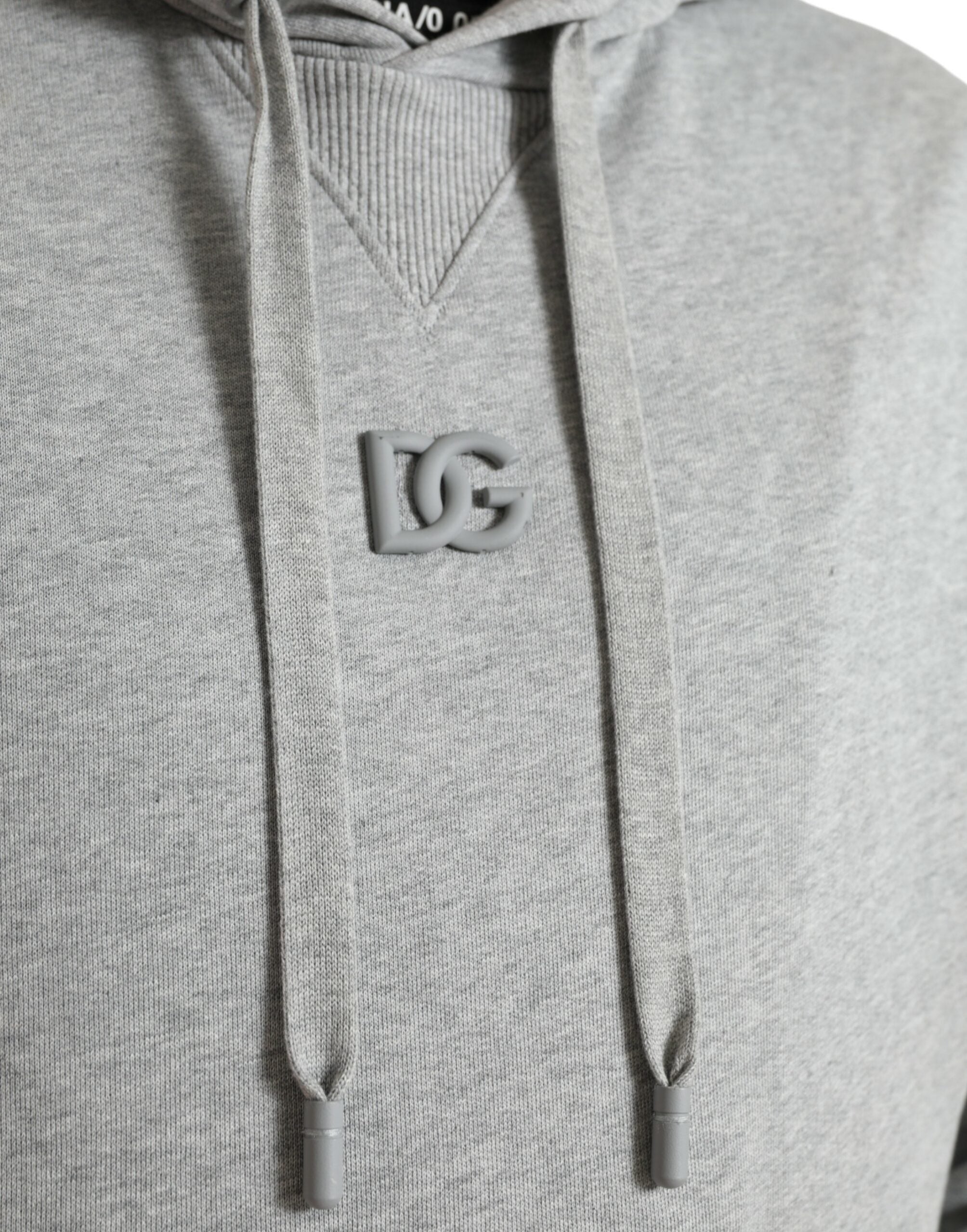Dolce &amp; Gabbana Chic Grauer Baumwollpullover mit Kapuze und Logo