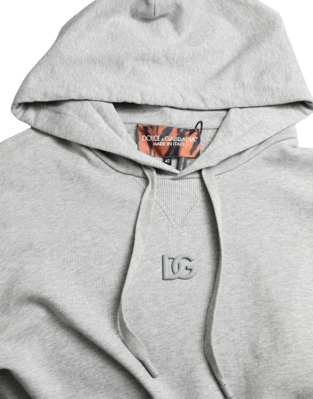 Dolce &amp; Gabbana Chic Grauer Baumwollpullover mit Kapuze und Logo