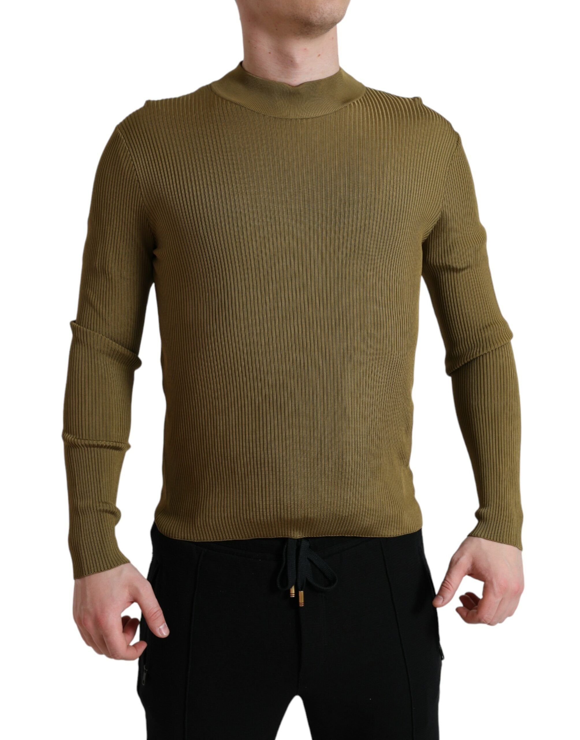 Dolce &amp; Gabbana – Armeegrüner Viskose-Pullover mit Rundhalsausschnitt