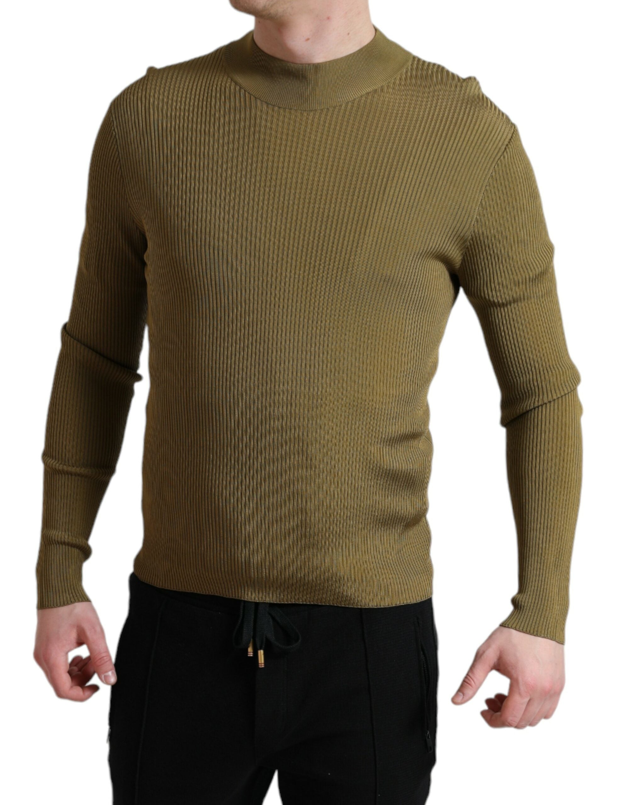 Dolce &amp; Gabbana – Armeegrüner Viskose-Pullover mit Rundhalsausschnitt