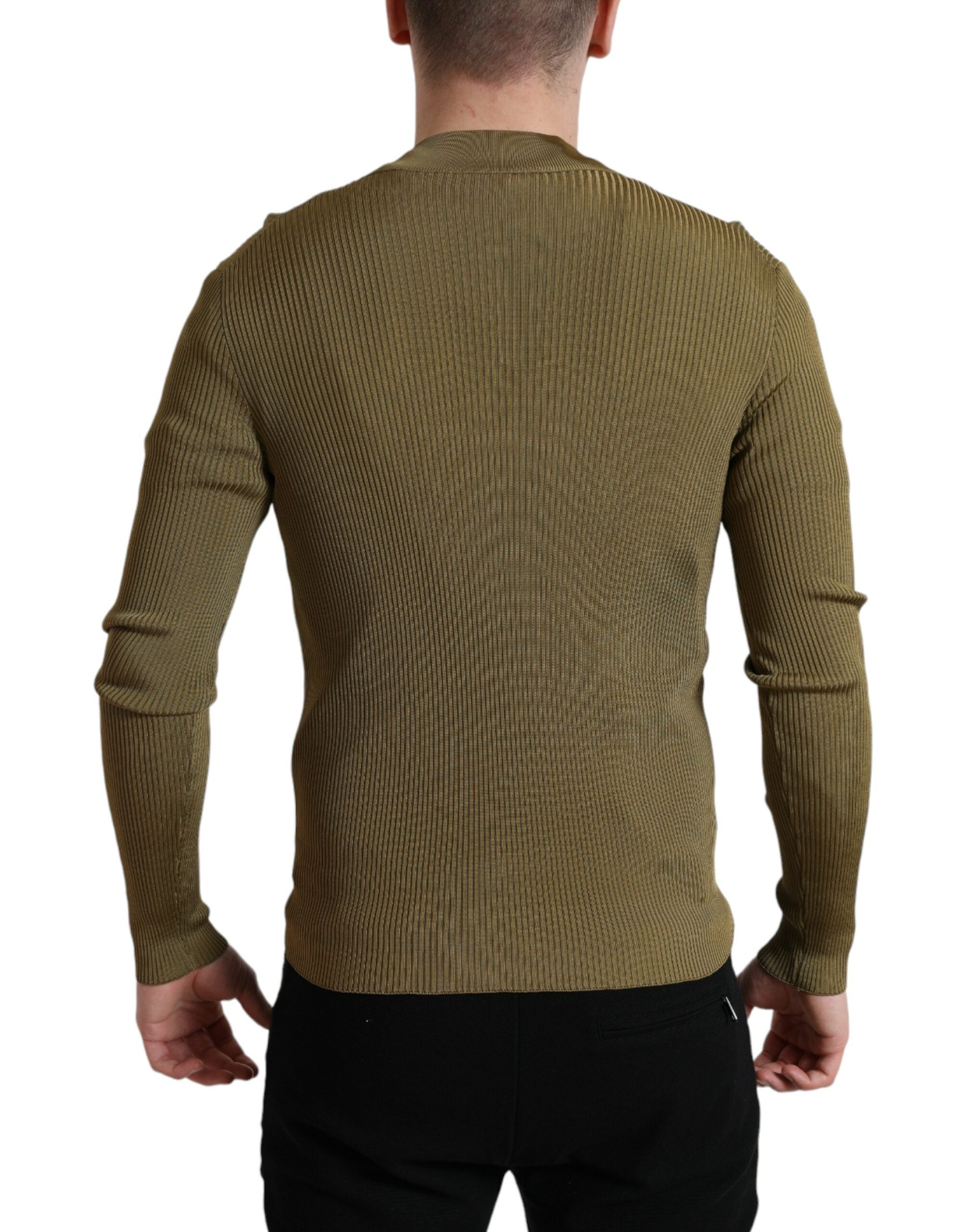 Dolce &amp; Gabbana – Armeegrüner Viskose-Pullover mit Rundhalsausschnitt