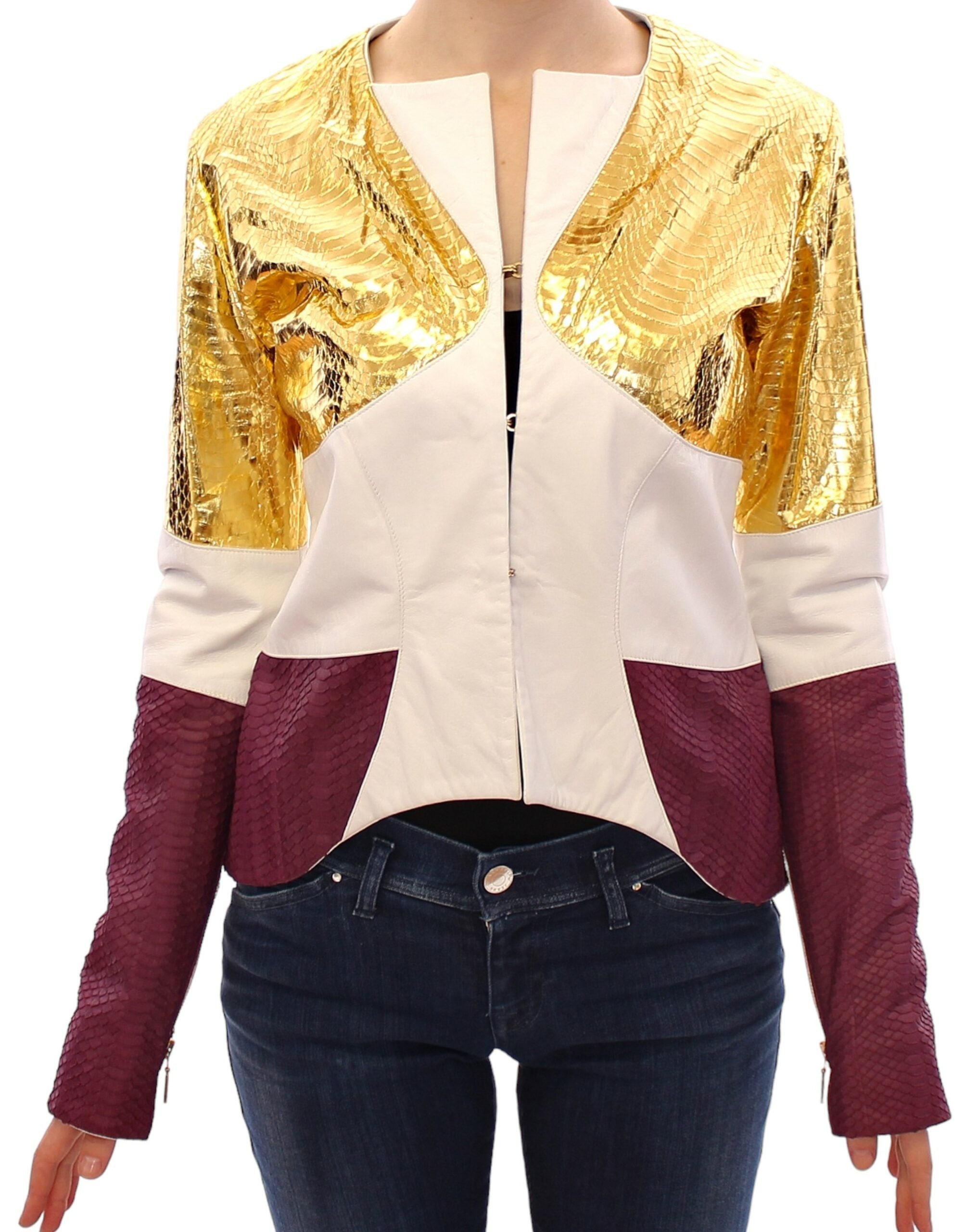 Vladimiro Gioia Elegante Lederjacke mit Metallic-Kroko-Print