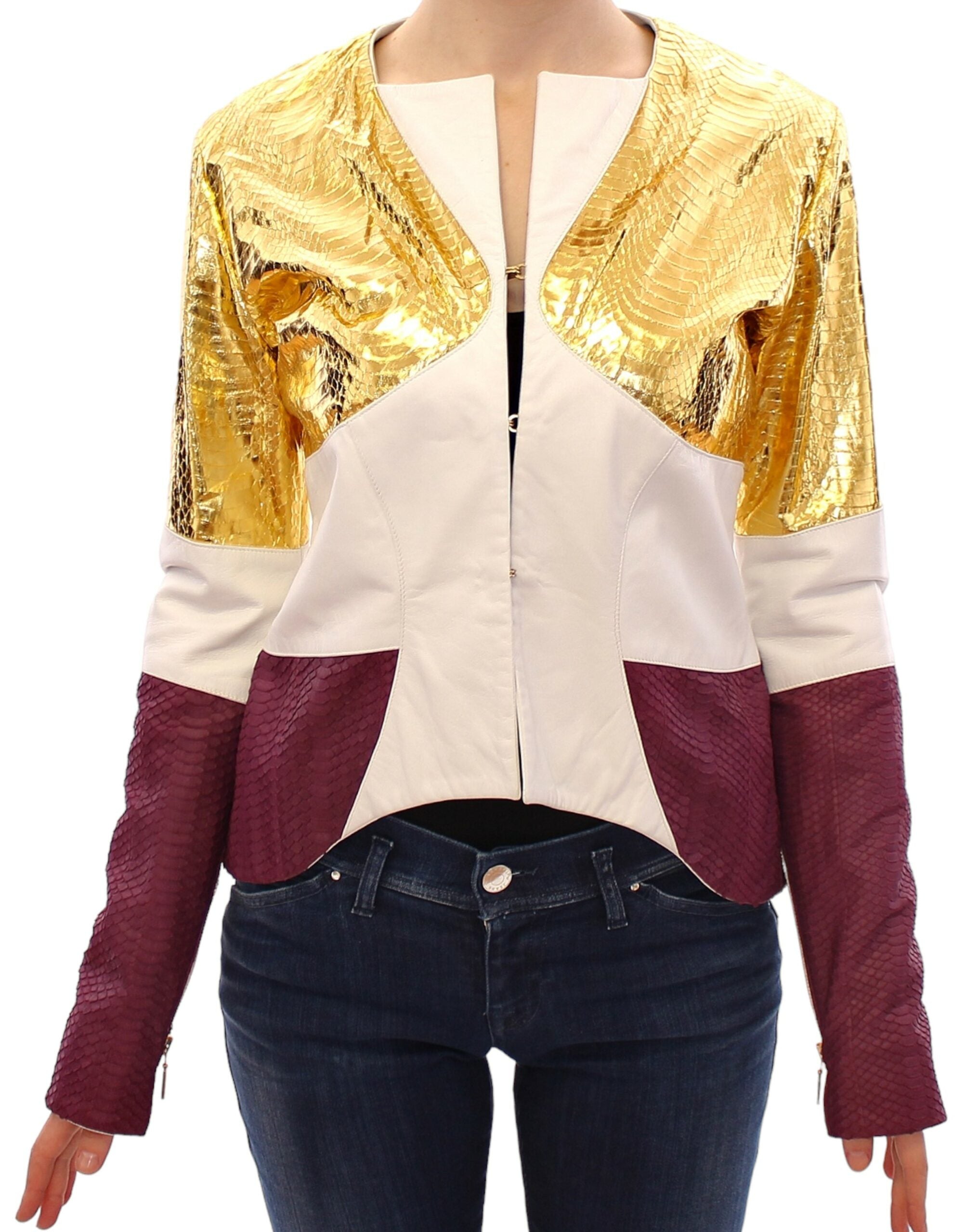 Vladimiro Gioia Elegante Lederjacke mit Metallic-Kroko-Print