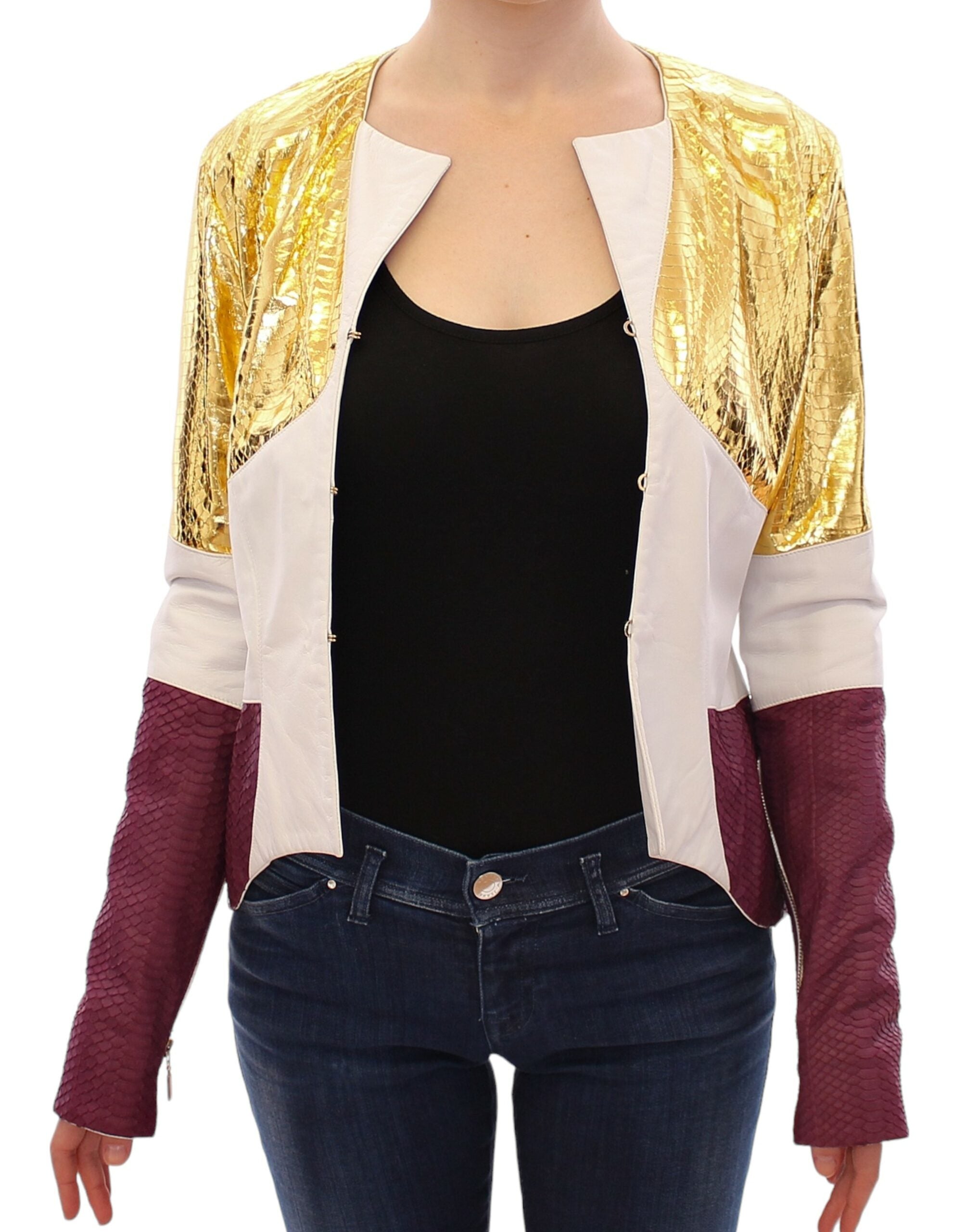 Vladimiro Gioia Elegante Lederjacke mit Metallic-Kroko-Print