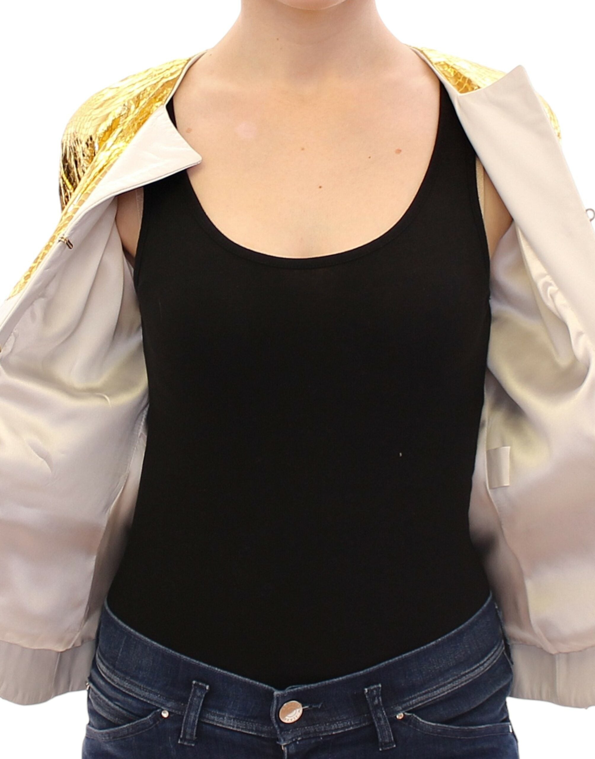 Vladimiro Gioia Elegante Lederjacke mit Metallic-Kroko-Print
