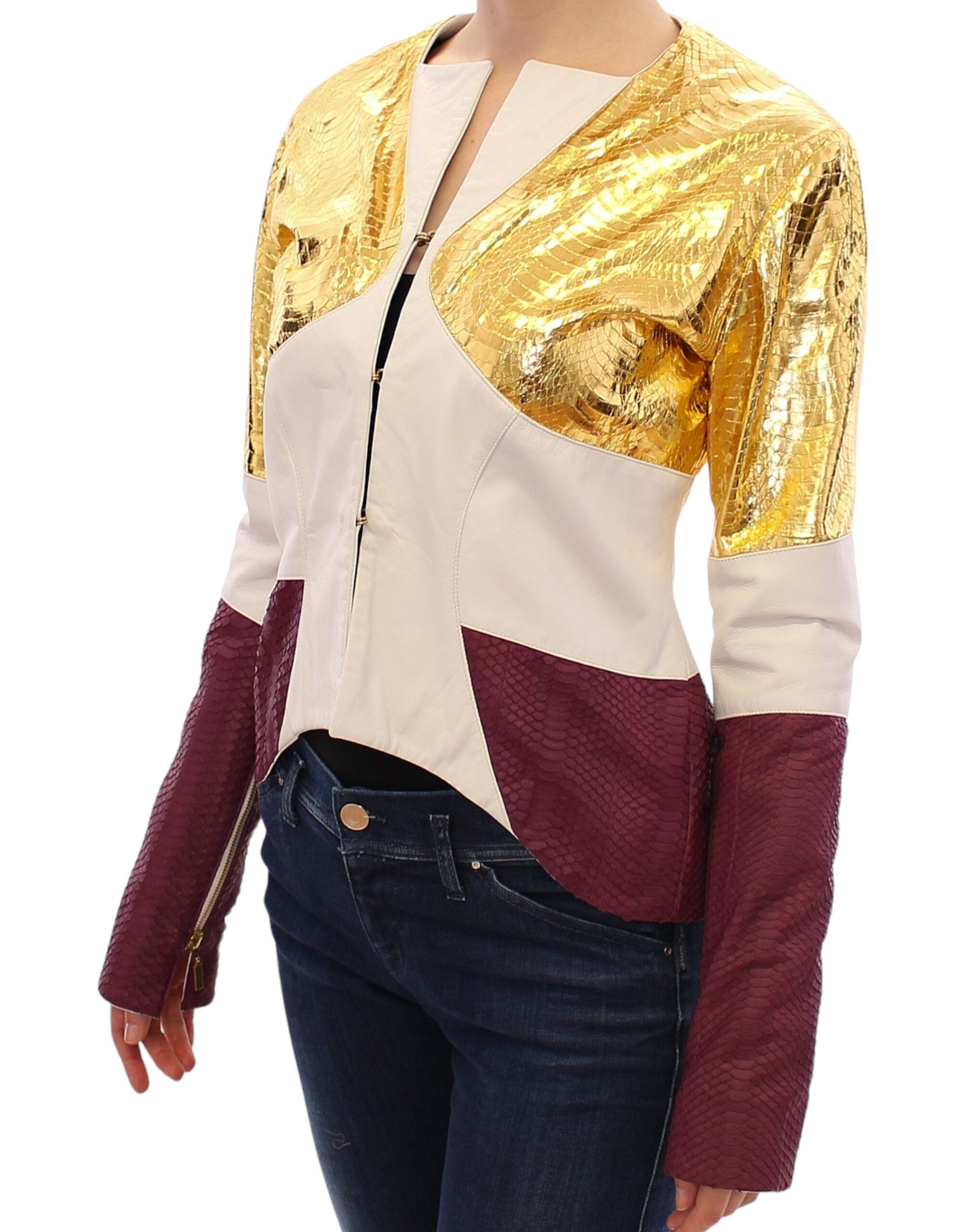Vladimiro Gioia Elegante Lederjacke mit Metallic-Kroko-Print