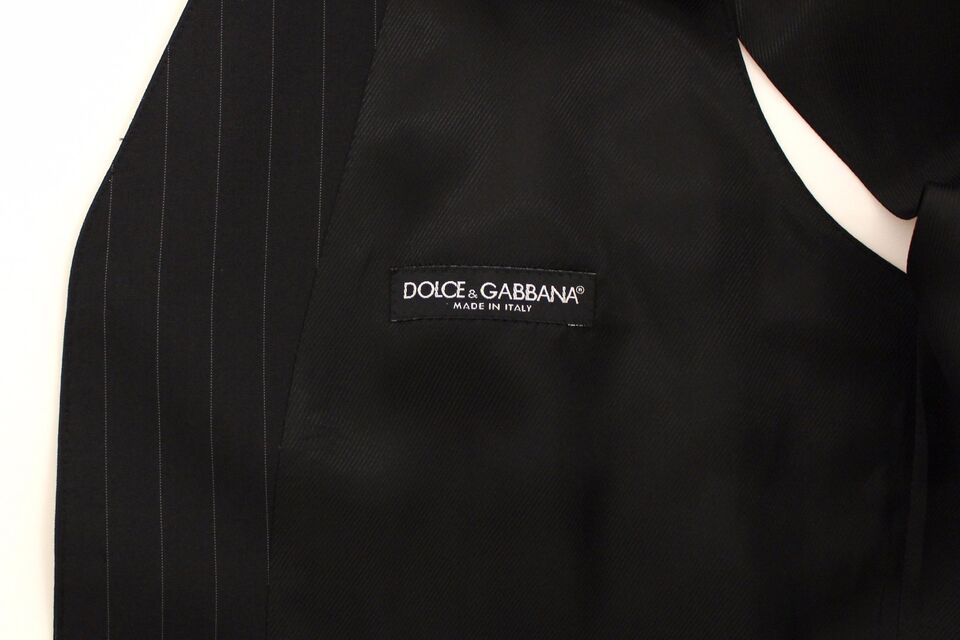 Dolce &amp; Gabbana Schicke Weste aus schwarz gestreifter Wolle und Seide