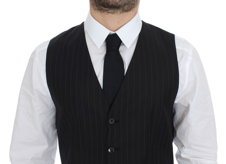 Dolce &amp; Gabbana Schicke Weste aus schwarz gestreifter Wolle und Seide