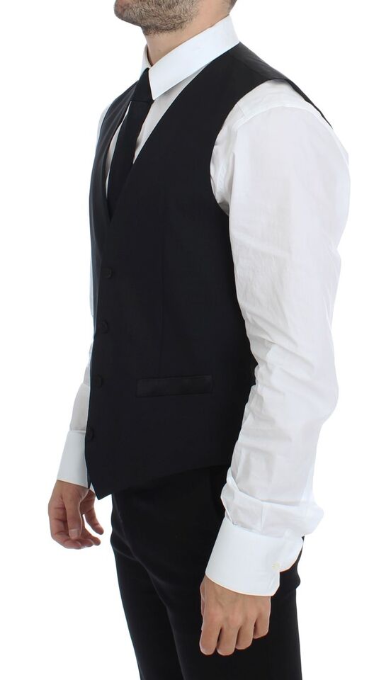 Dolce &amp; Gabbana Elegante schwarze Weste aus Seide und Wolle