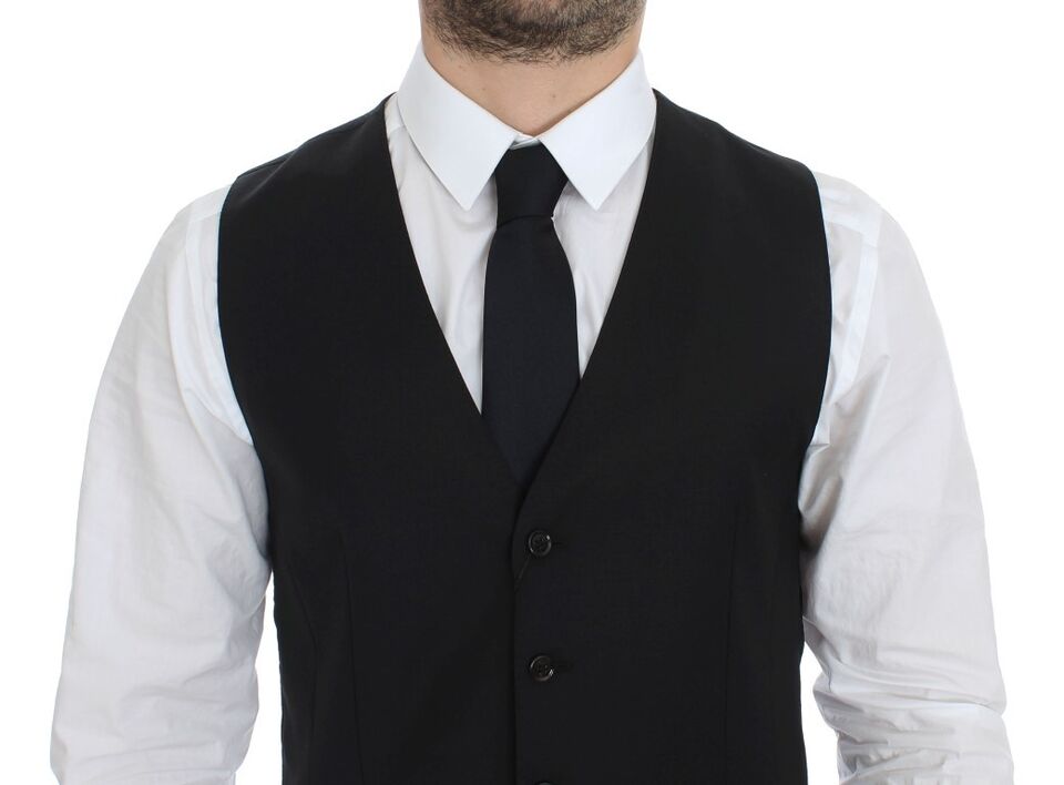 Dolce &amp; Gabbana Elegante schwarze Weste aus Wolle und Seide