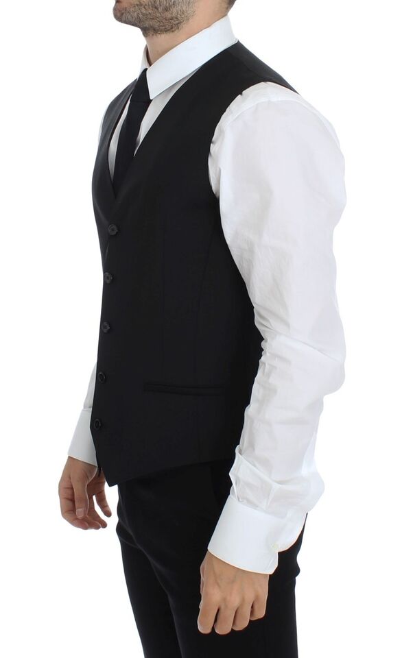 Dolce &amp; Gabbana Elegante schwarze Weste aus Wolle und Seide