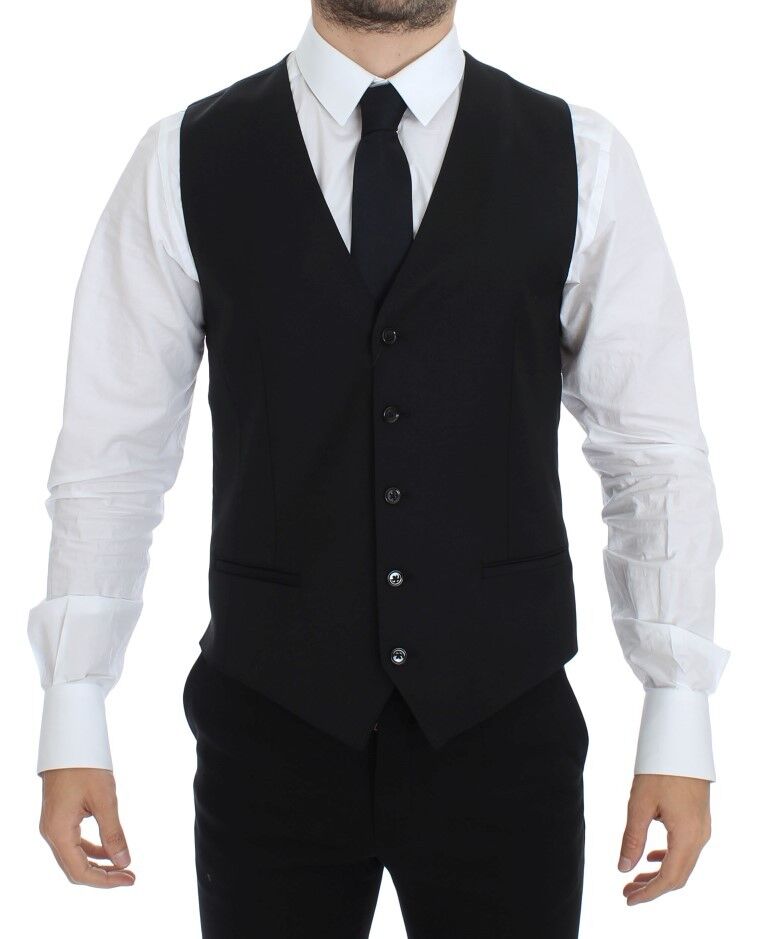 Dolce &amp; Gabbana Elegante schwarze Weste aus Wolle und Seide