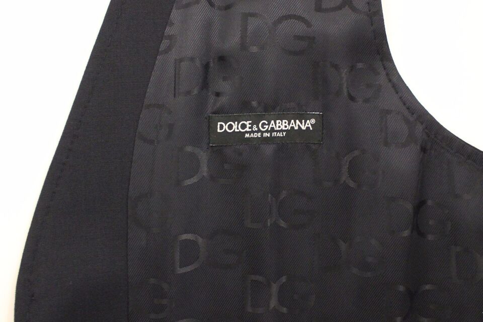 Dolce &amp; Gabbana Elegante grau gestreifte Weste aus Wolle und Seide