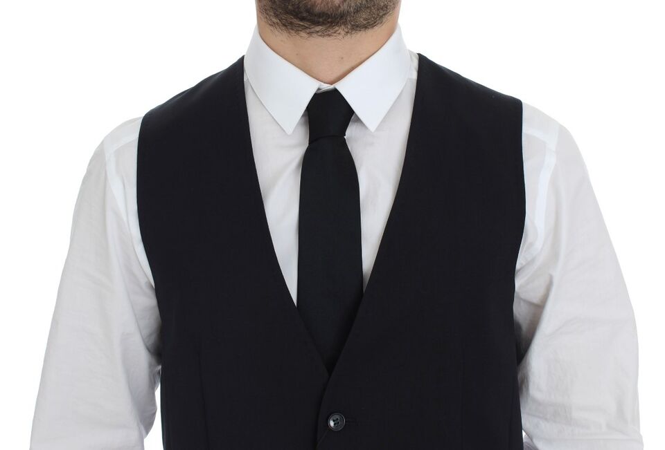 Dolce &amp; Gabbana Elegante grau gestreifte Weste aus Wolle und Seide