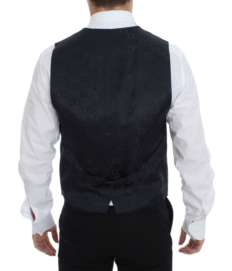 Dolce &amp; Gabbana Elegante grau gestreifte Weste aus Wolle und Seide