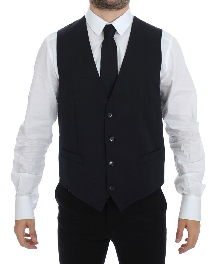 Dolce &amp; Gabbana Elegante grau gestreifte Weste aus Wolle und Seide