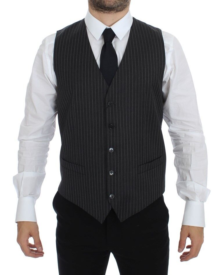 Dolce &amp; Gabbana Elegante grau gestreifte Wollweste