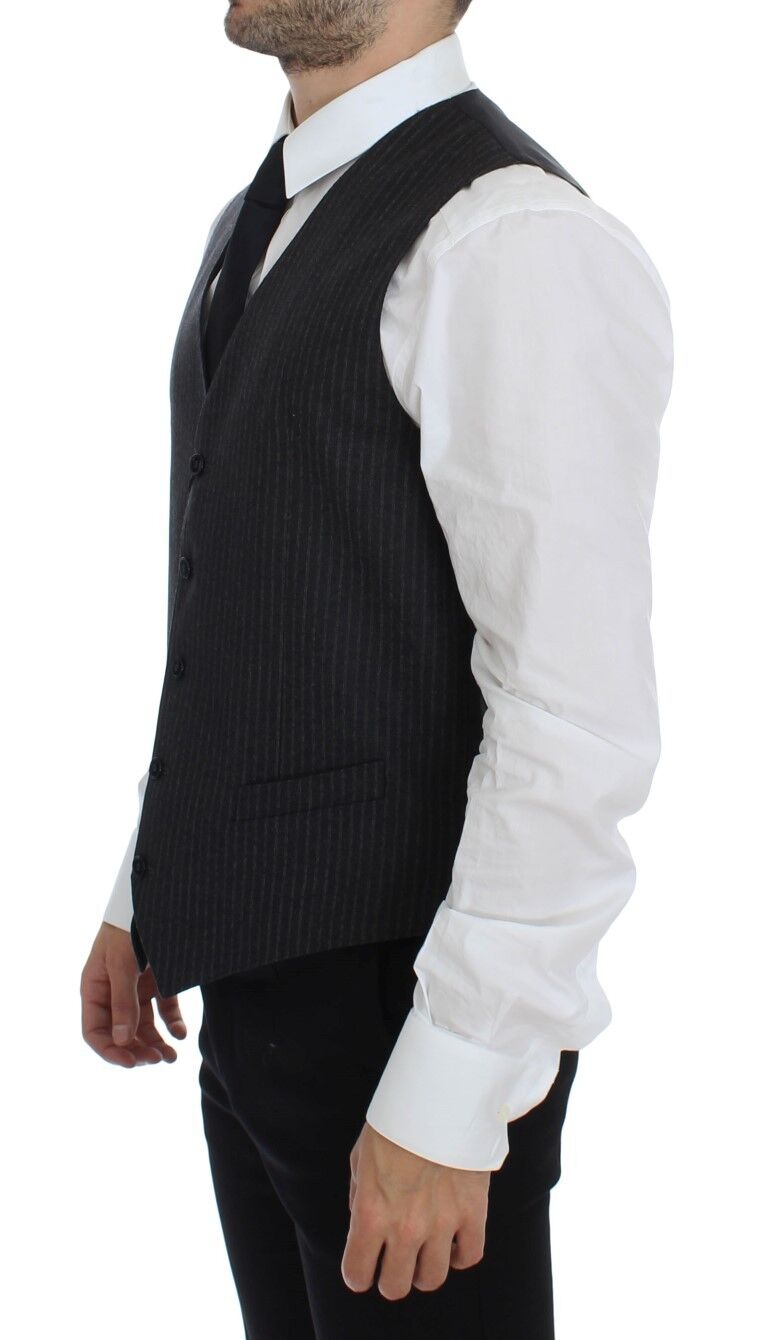 Dolce &amp; Gabbana Elegante grau gestreifte Wollweste