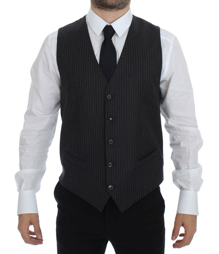 Dolce &amp; Gabbana Elegante grau gestreifte Wollweste