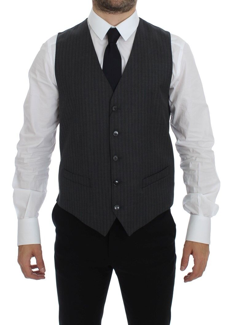 Dolce &amp; Gabbana Elegante grau gestreifte Wollweste