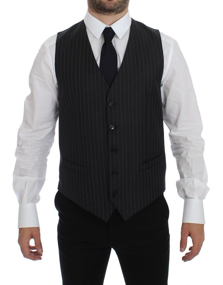 Dolce &amp; Gabbana Elegante grau gestreifte Wollweste