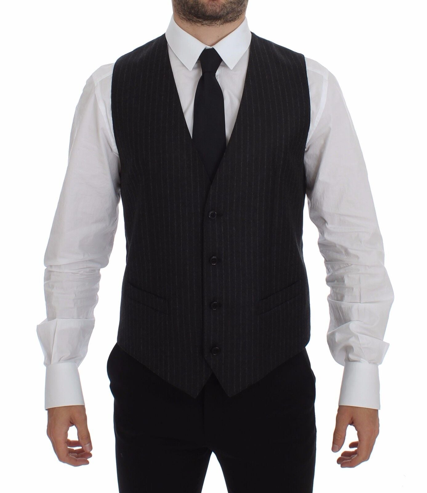 Dolce &amp; Gabbana Elegante grau gestreifte Wollweste
