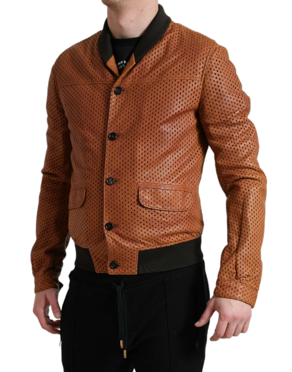 Dolce &amp; Gabbana Elegante perforierte Bomberjacke aus Leder