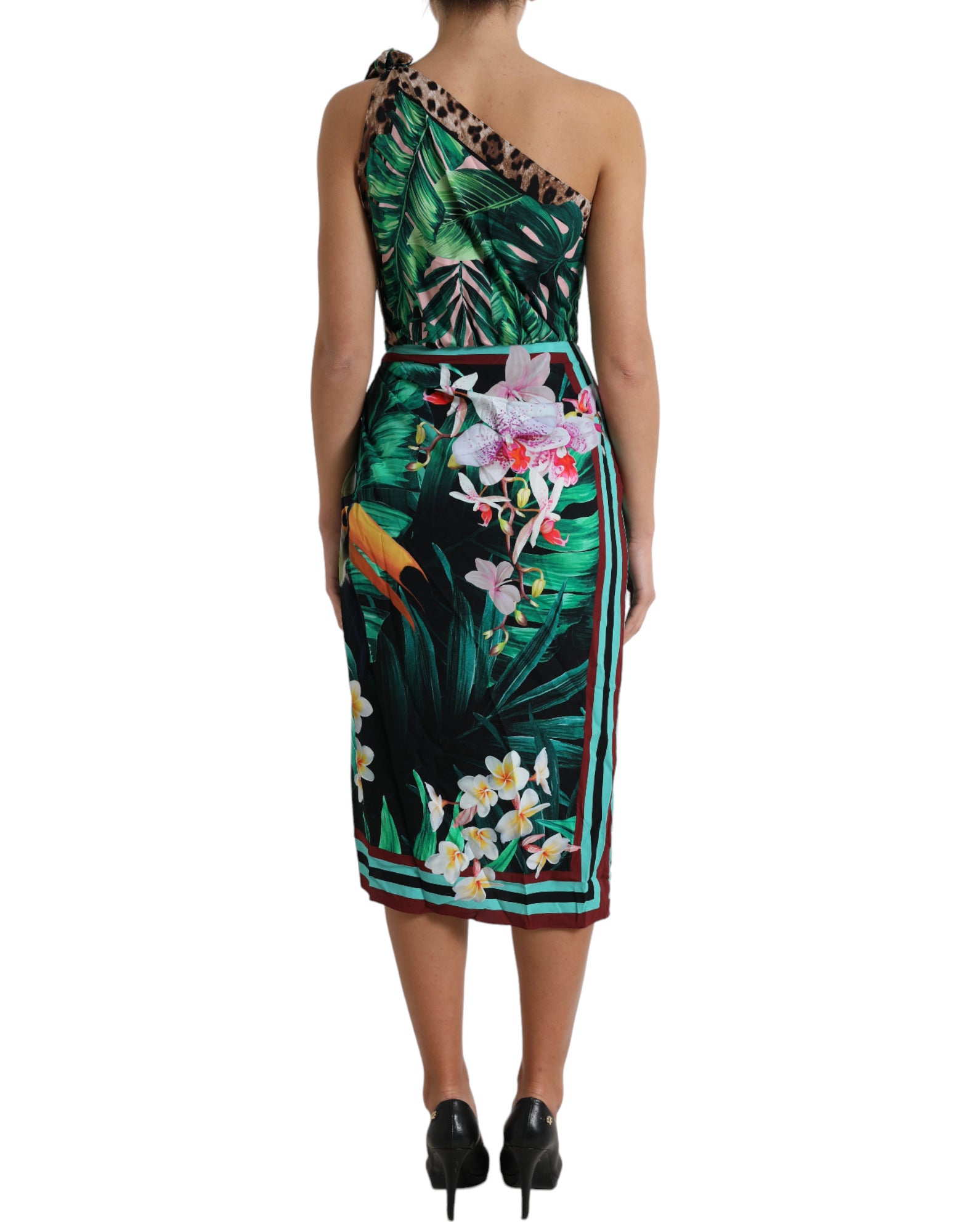 Dolce &amp; Gabbana One-Shoulder-Kleid mit tropischem Dschungel-Print