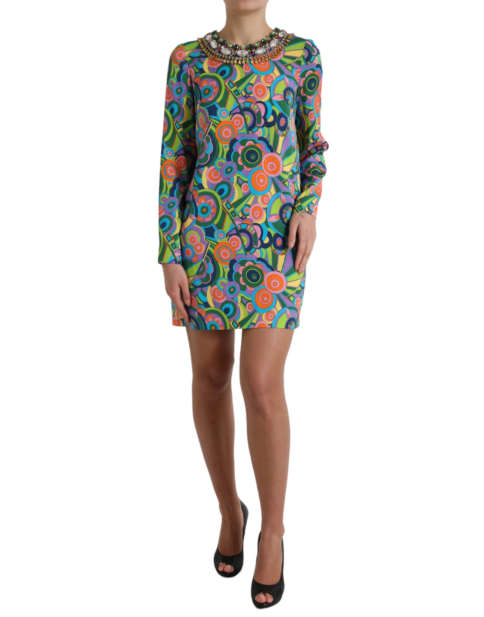 Dolce &amp; Gabbana Mehrfarbiges Minikleid aus Seide mit geometrischem Muster