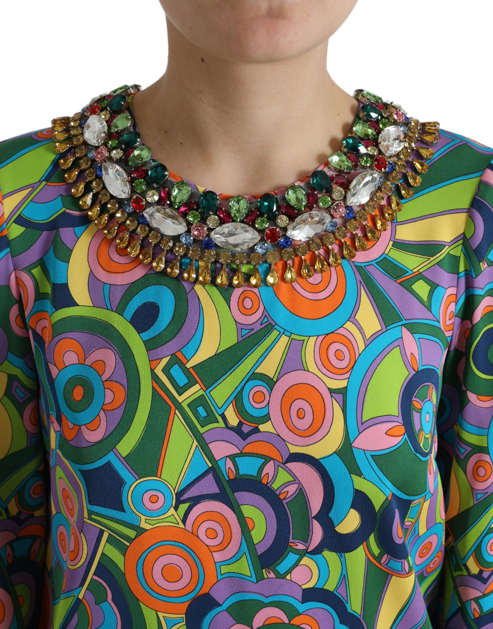 Dolce &amp; Gabbana Mehrfarbiges Minikleid aus Seide mit geometrischem Muster