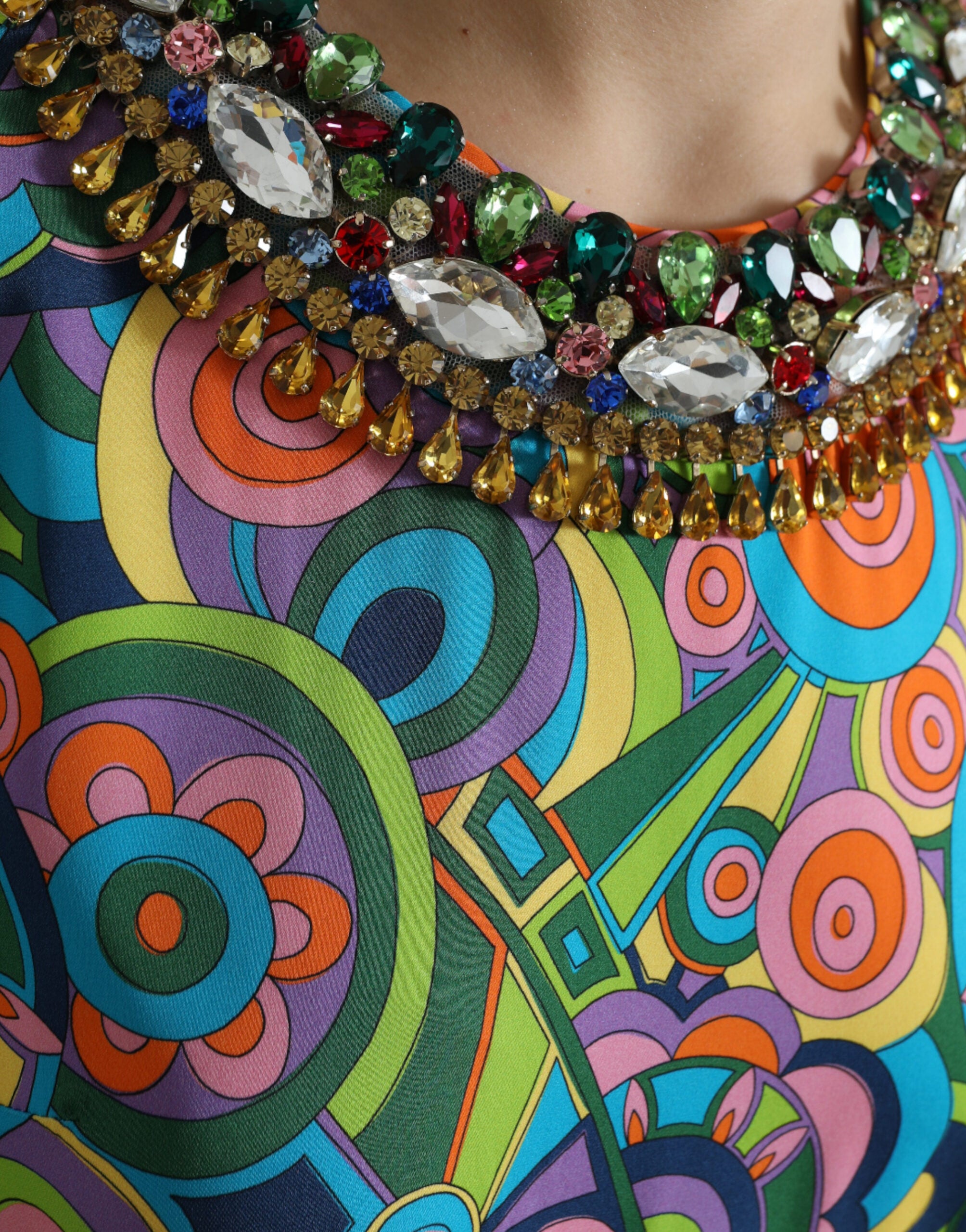 Dolce &amp; Gabbana Mehrfarbiges Minikleid aus Seide mit geometrischem Muster