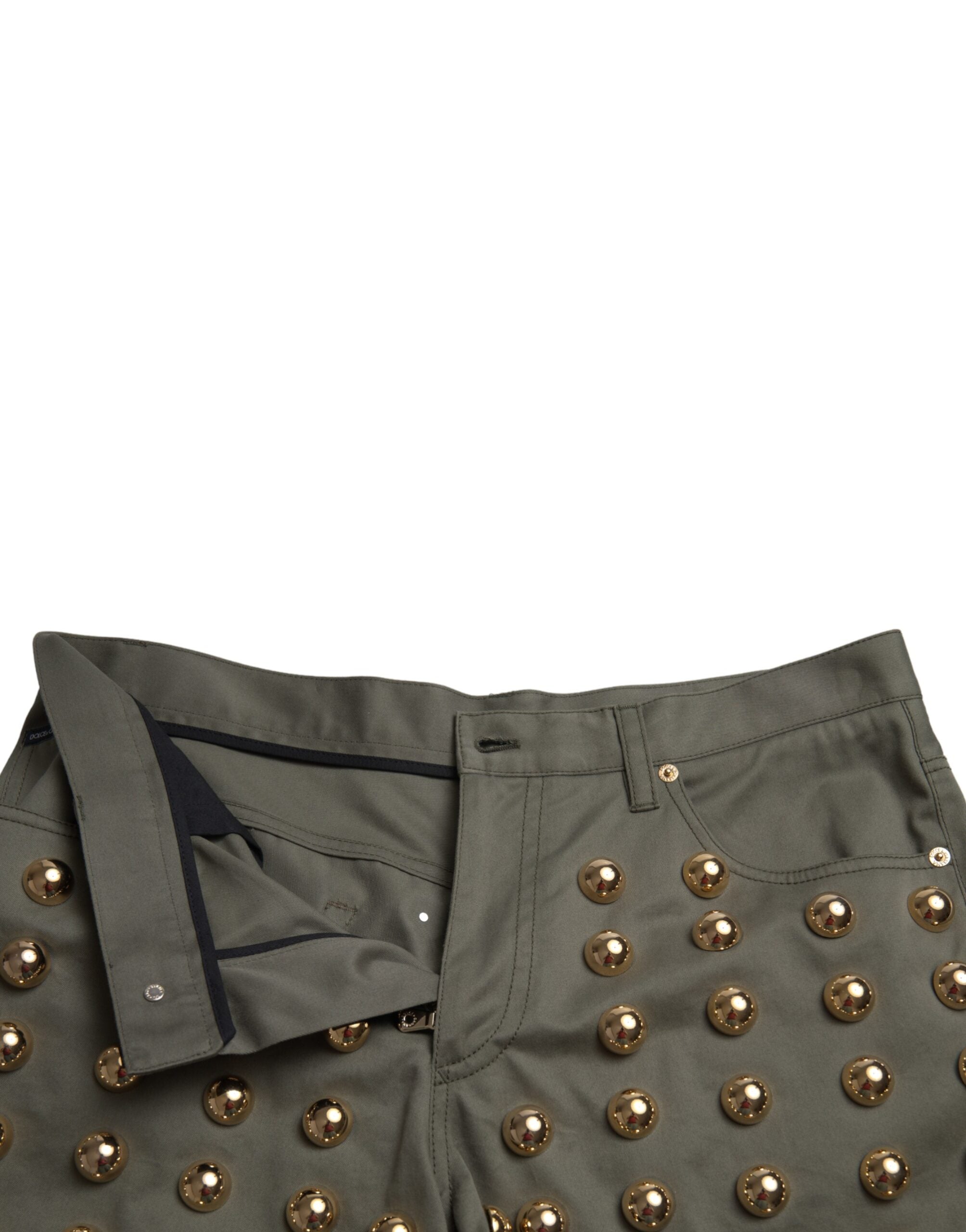 Dolce &amp; Gabbana – Smaragdgrüne Shorts mit hoher Taille und Verzierung
