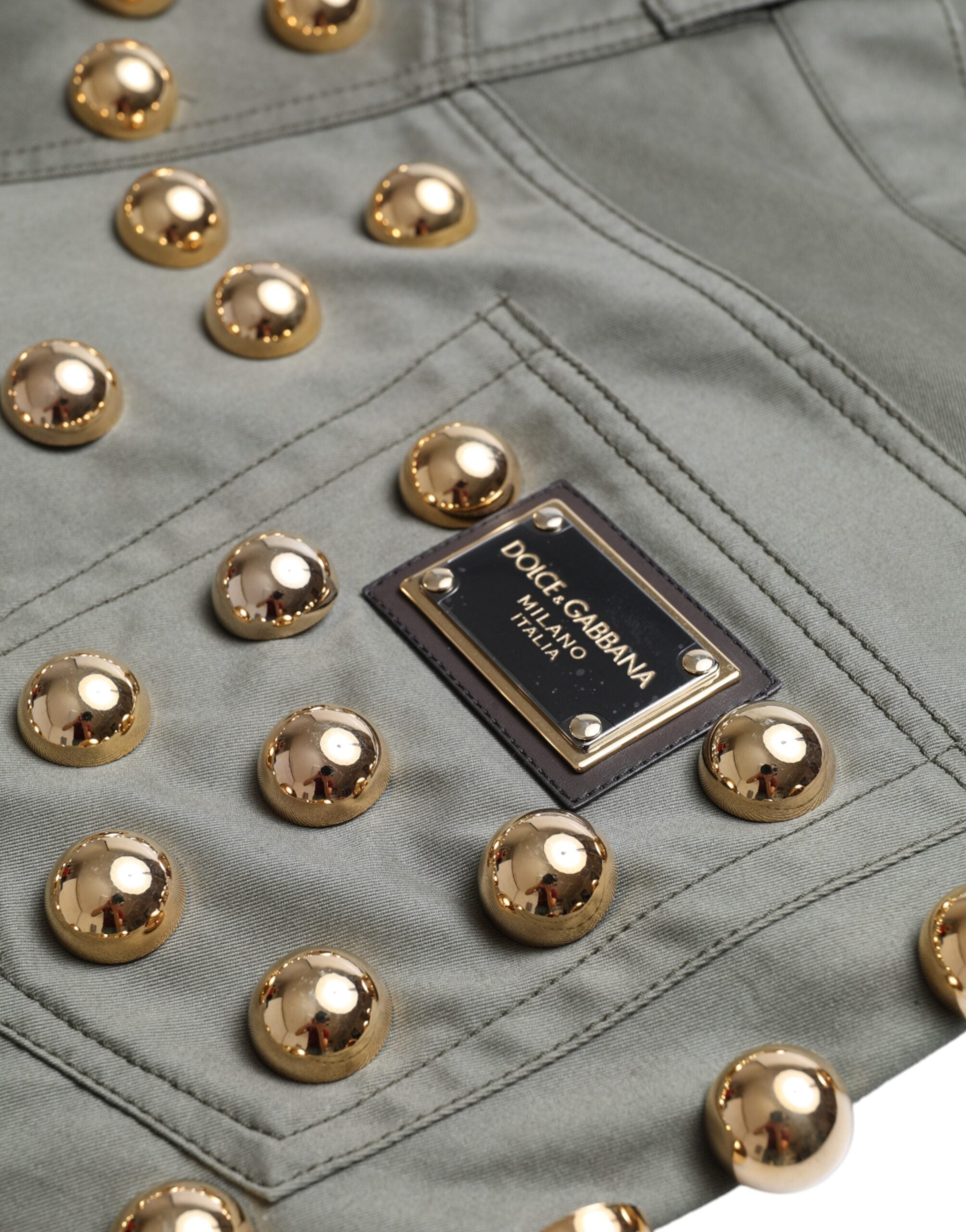 Dolce &amp; Gabbana – Smaragdgrüne Shorts mit hoher Taille und Verzierung