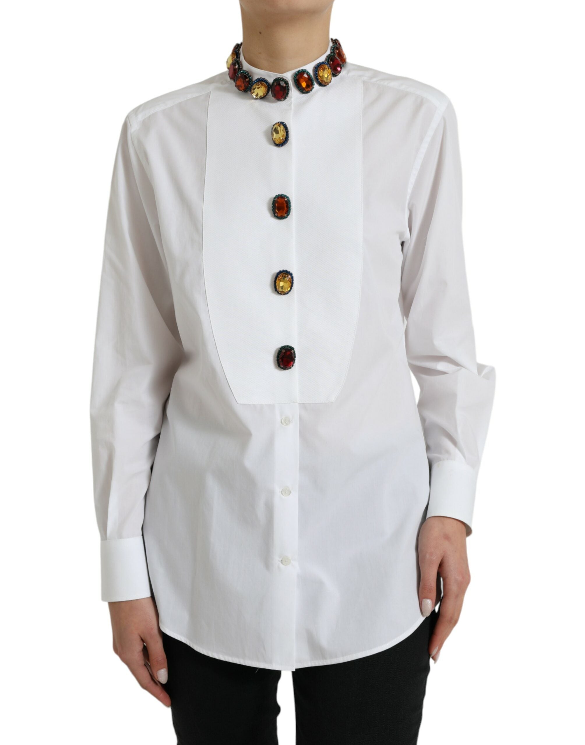 Dolce &amp; Gabbana Elegantes, kristallverziertes weißes Baumwolltop