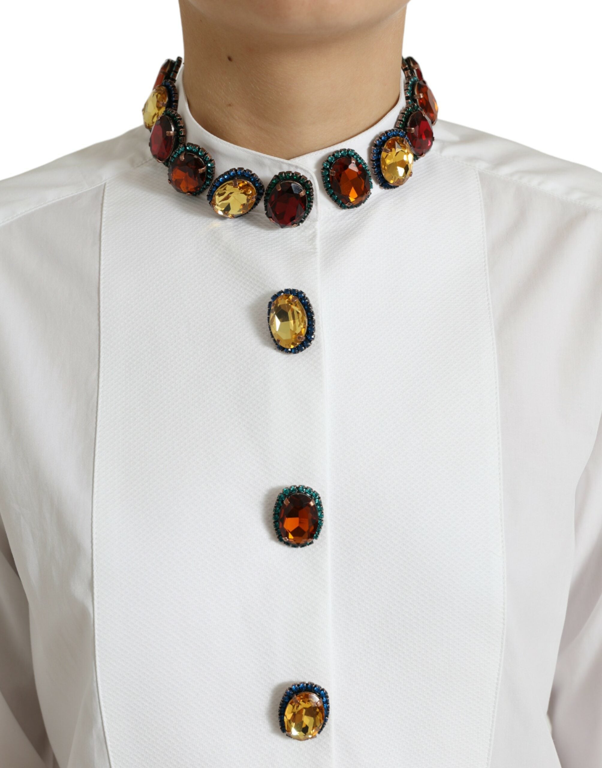 Dolce &amp; Gabbana Elegantes, kristallverziertes weißes Baumwolltop
