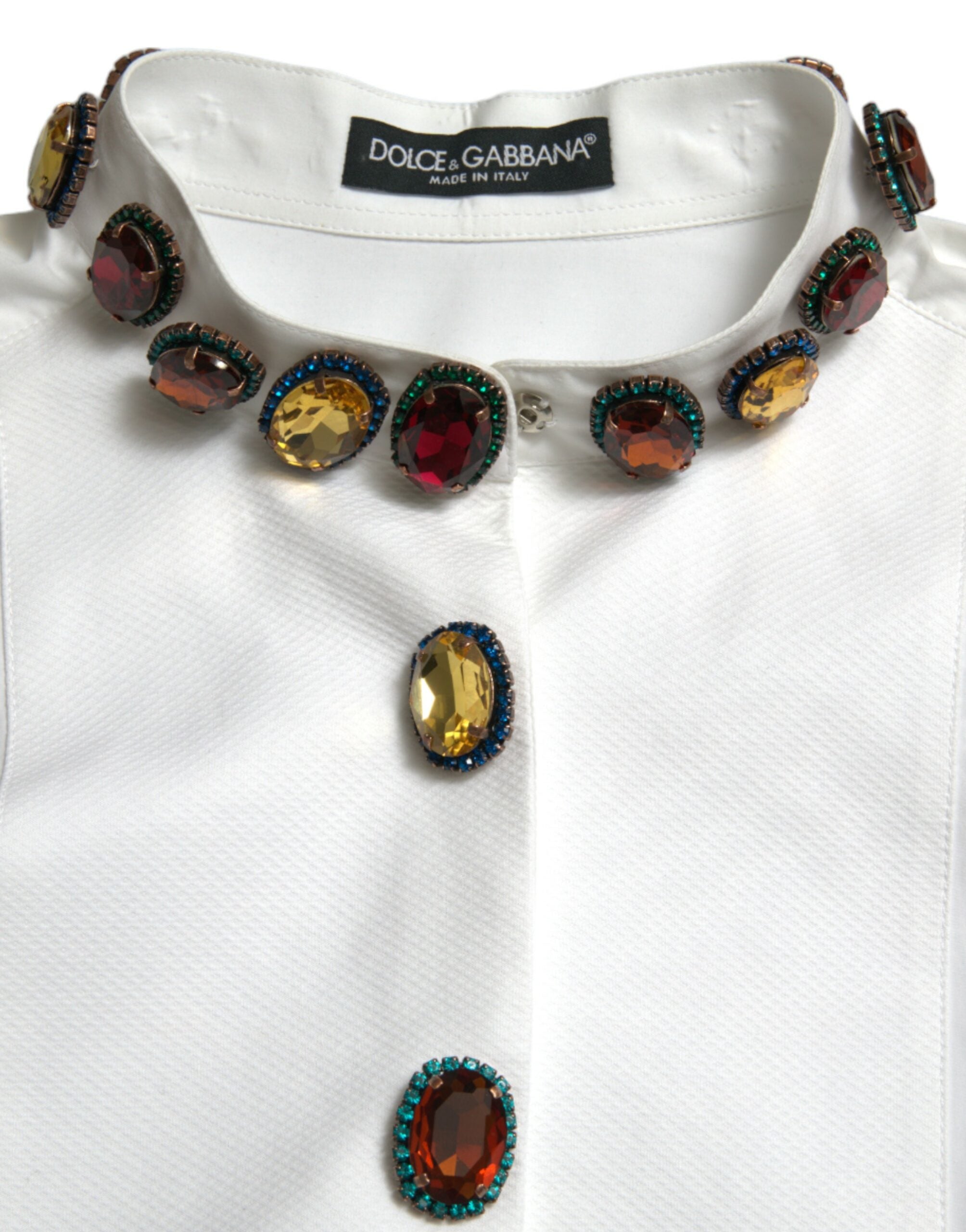 Dolce &amp; Gabbana Elegantes, kristallverziertes weißes Baumwolltop