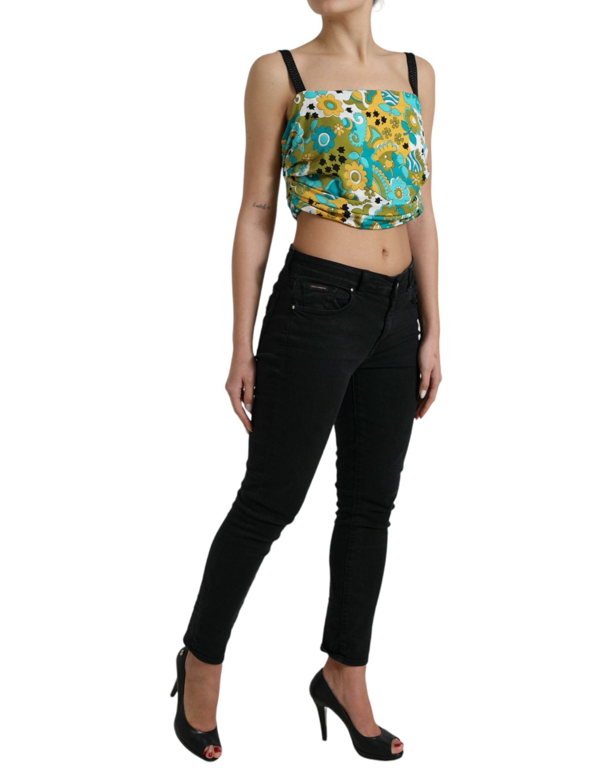 Dolce &amp; Gabbana – Elegantes, kurzes Tanktop aus Seidenmischung mit Blumenmuster