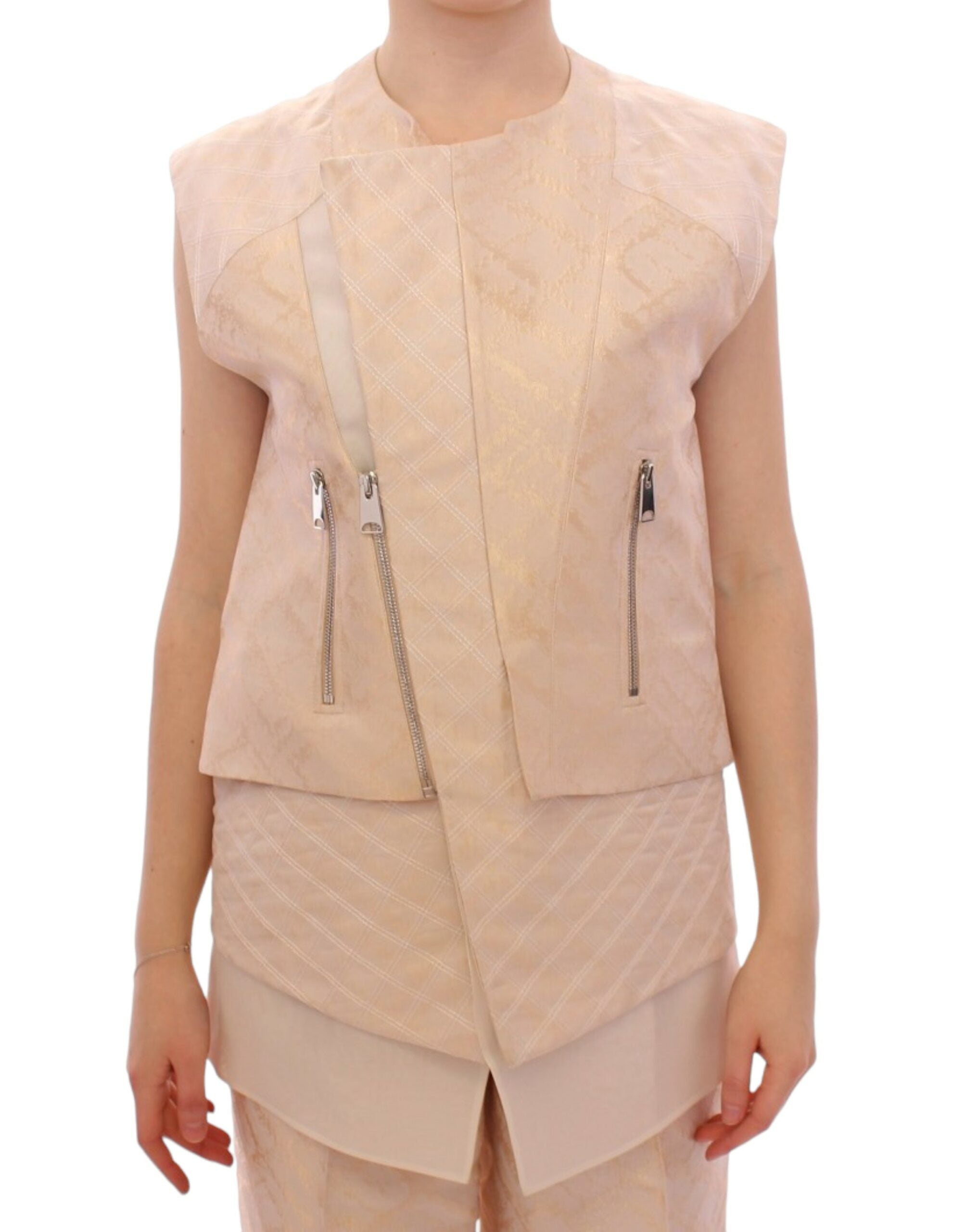 Zeyneptosun Exquisite beige Brokat-Weste ohne Ärmel