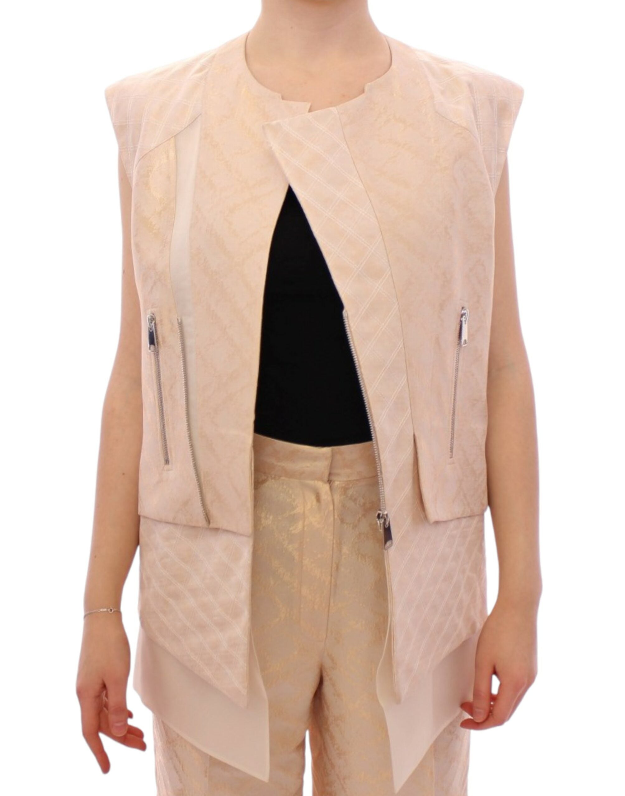 Zeyneptosun Exquisite beige Brokat-Weste ohne Ärmel