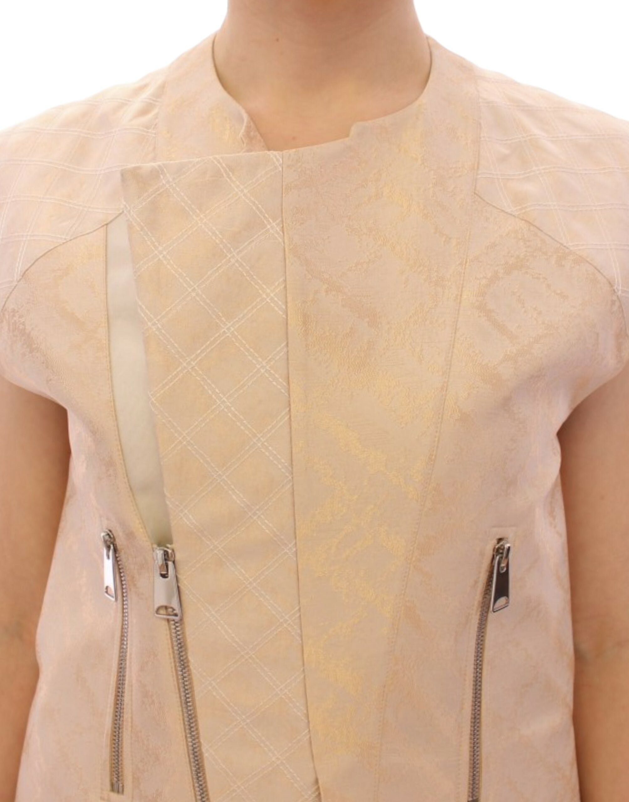Zeyneptosun Exquisite beige Brokat-Weste ohne Ärmel
