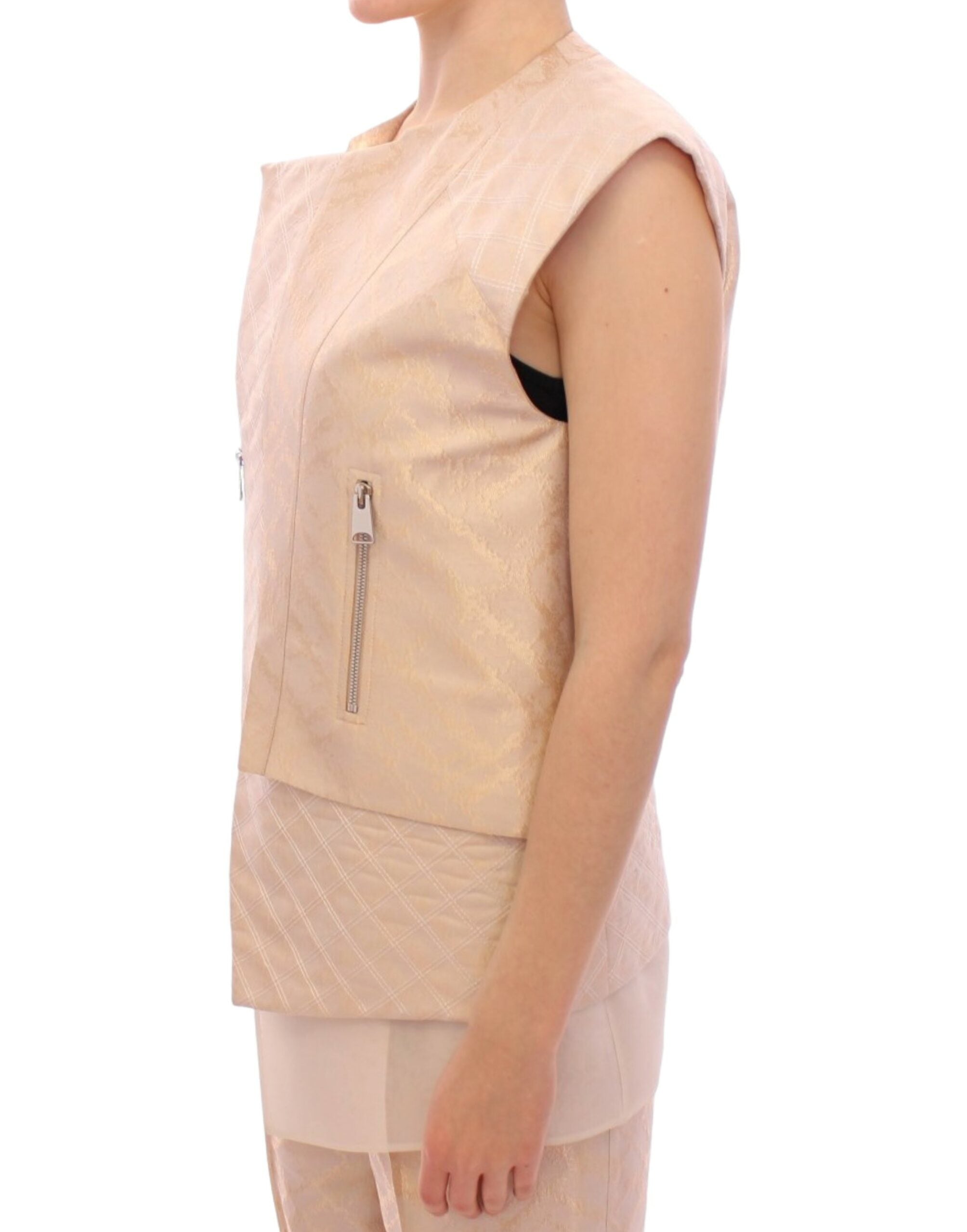 Zeyneptosun Exquisite beige Brokat-Weste ohne Ärmel