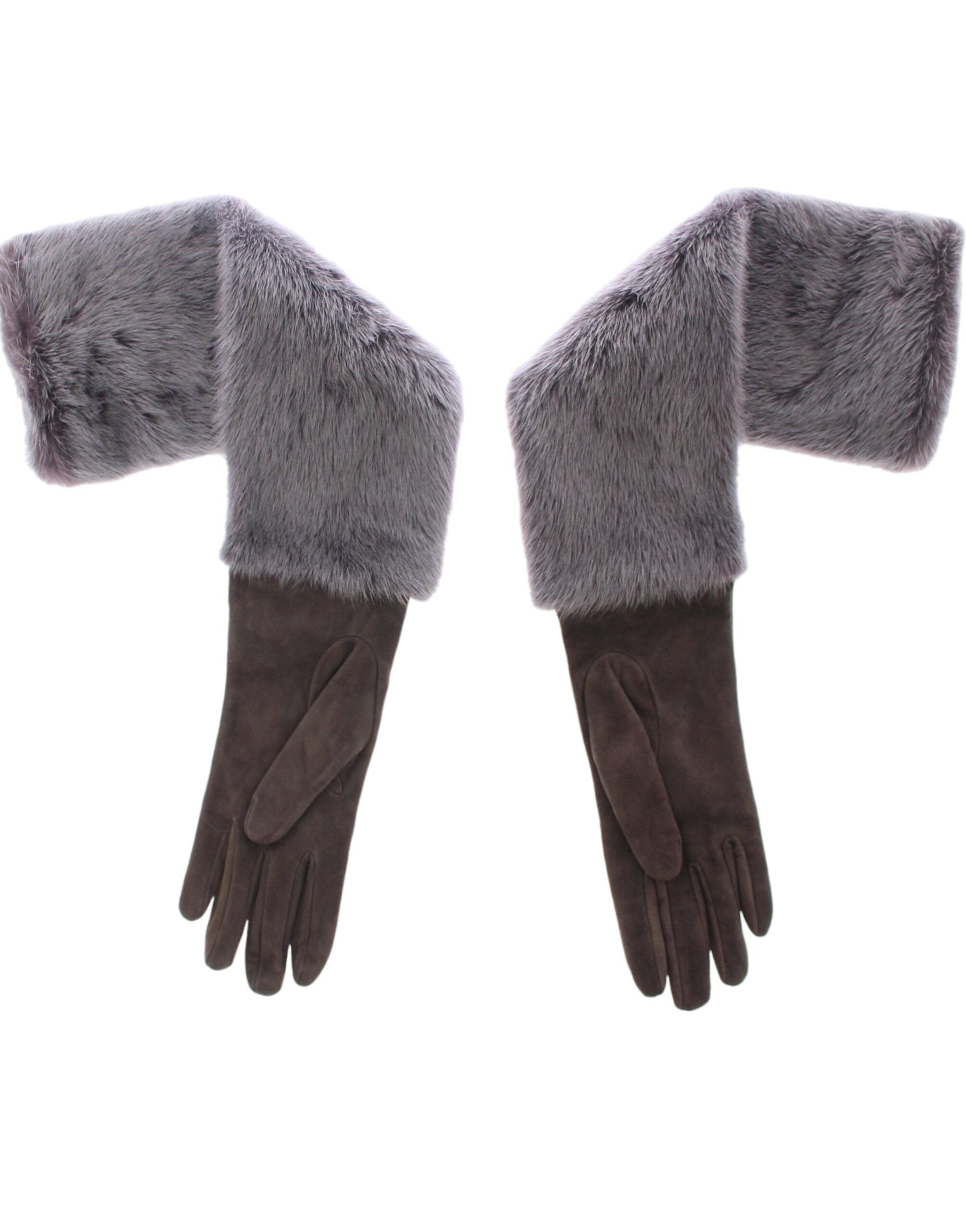 Dolce &amp; Gabbana – Elegante Ellenbogenhandschuhe aus grauem Nerzfell und Leder