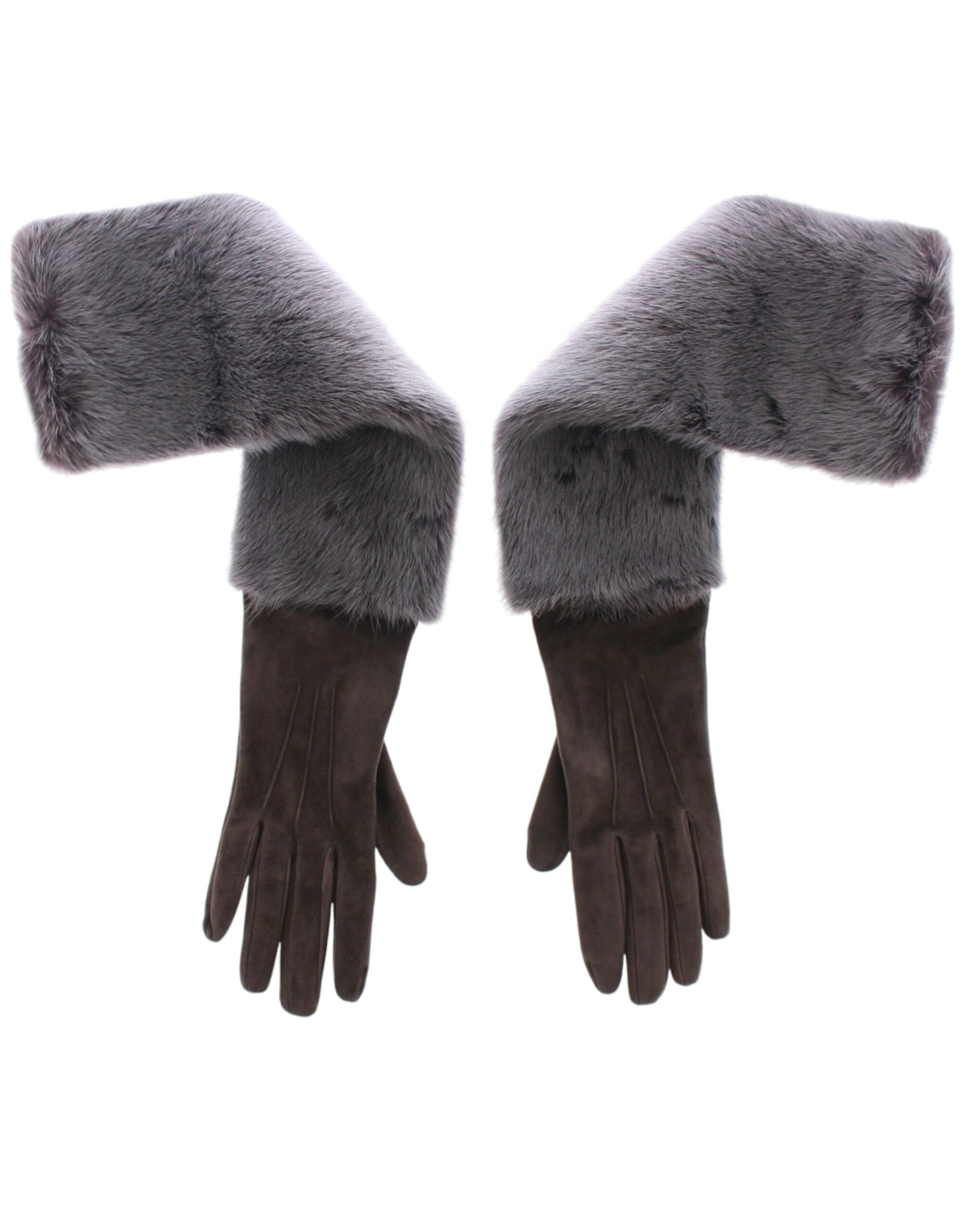 Dolce &amp; Gabbana – Elegante Ellenbogenhandschuhe aus grauem Nerzfell und Leder