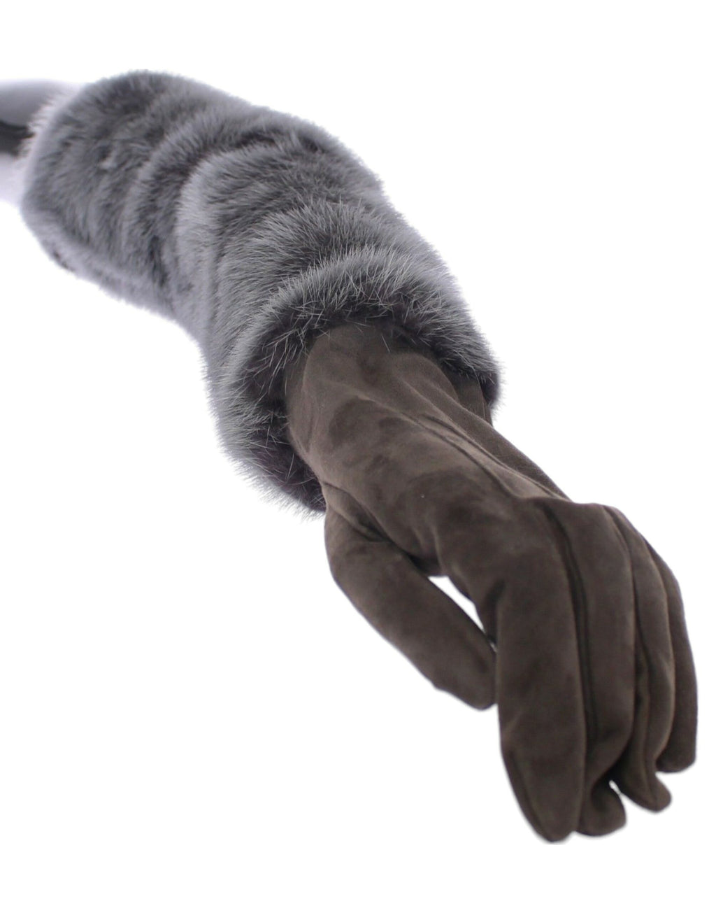 Dolce &amp; Gabbana – Elegante Ellenbogenhandschuhe aus grauem Nerzfell und Leder