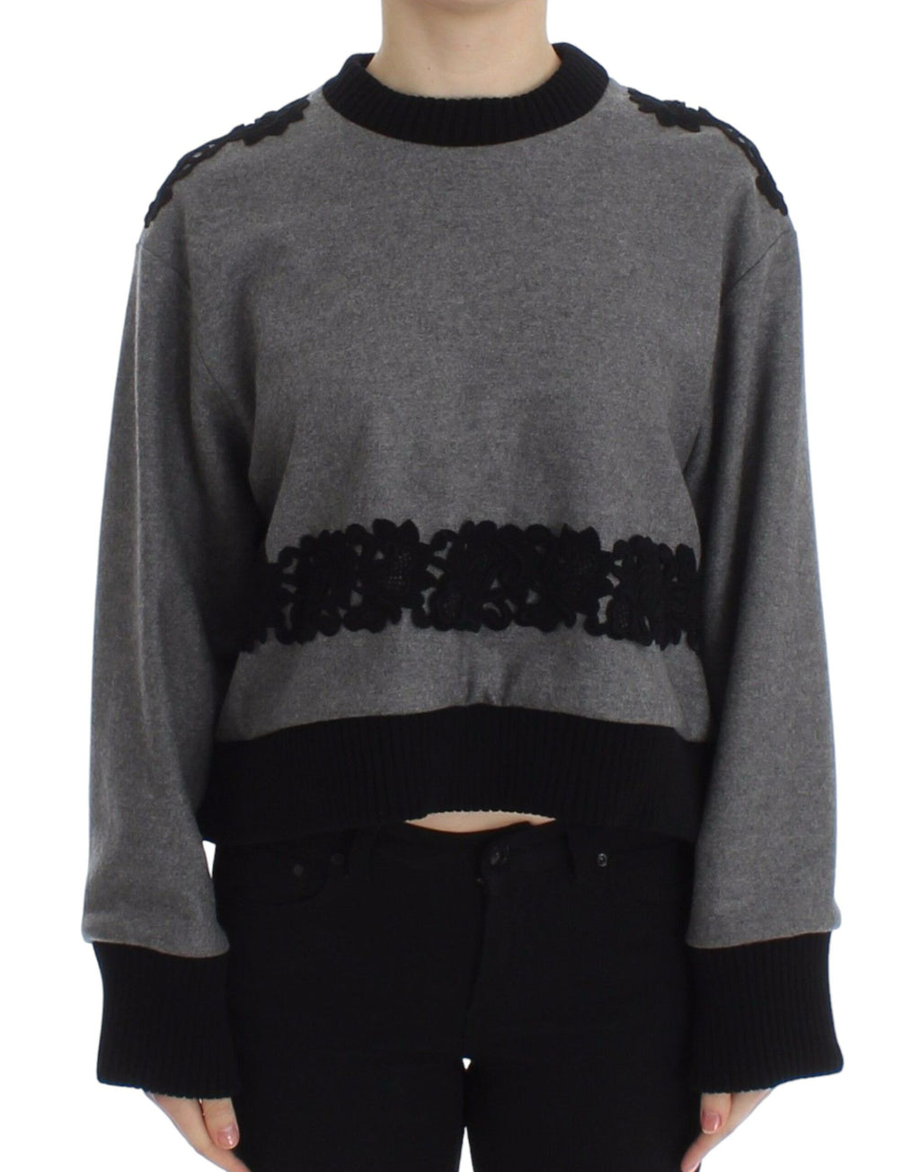 Dolce &amp; Gabbana Eleganter grauer Spitzenpullover aus Kaschmirmischung