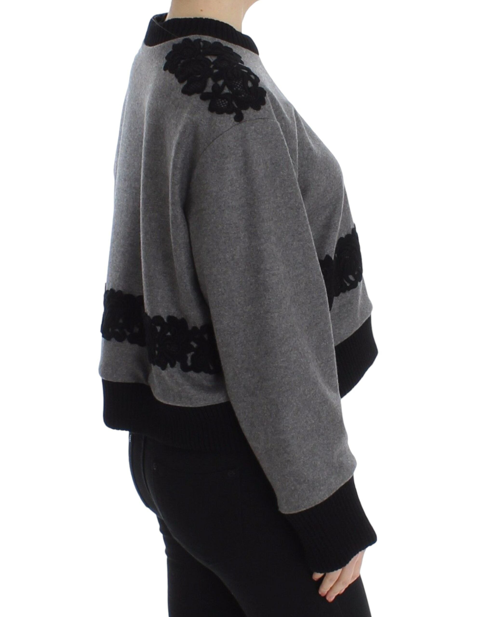Dolce &amp; Gabbana Eleganter grauer Spitzenpullover aus Kaschmirmischung