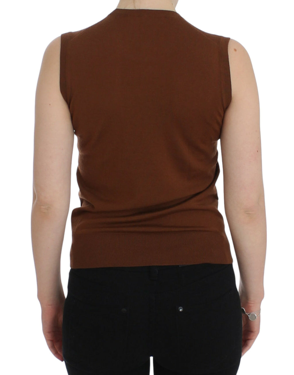 Dolce &amp; Gabbana – Weste aus brauner Wolle mit schwarzer Spitze