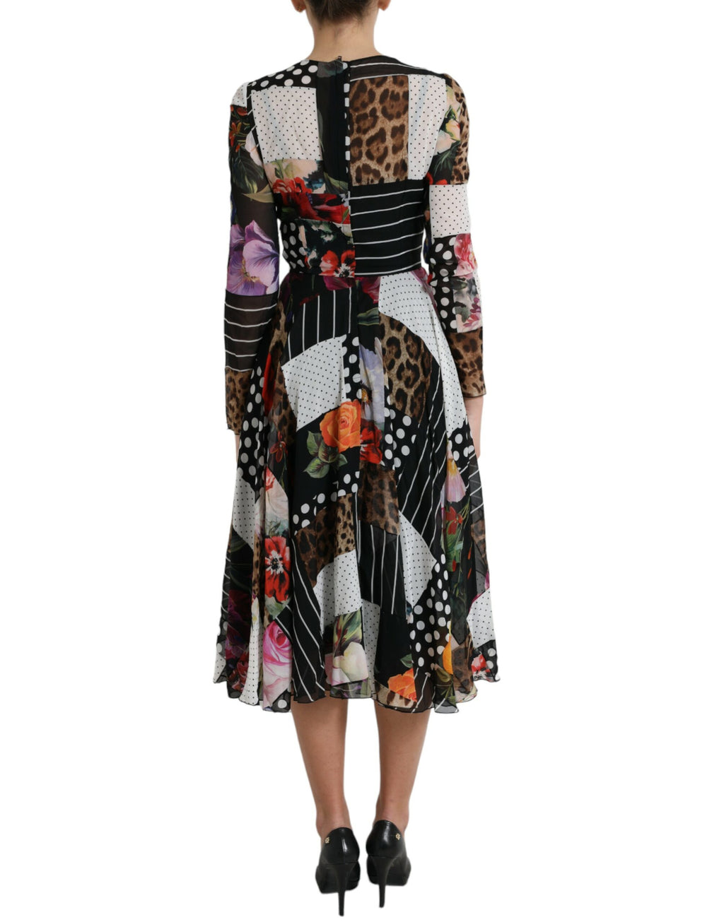 Dolce &amp; Gabbana Elegantes Patchwork-Midikleid aus Seide in A-Linie